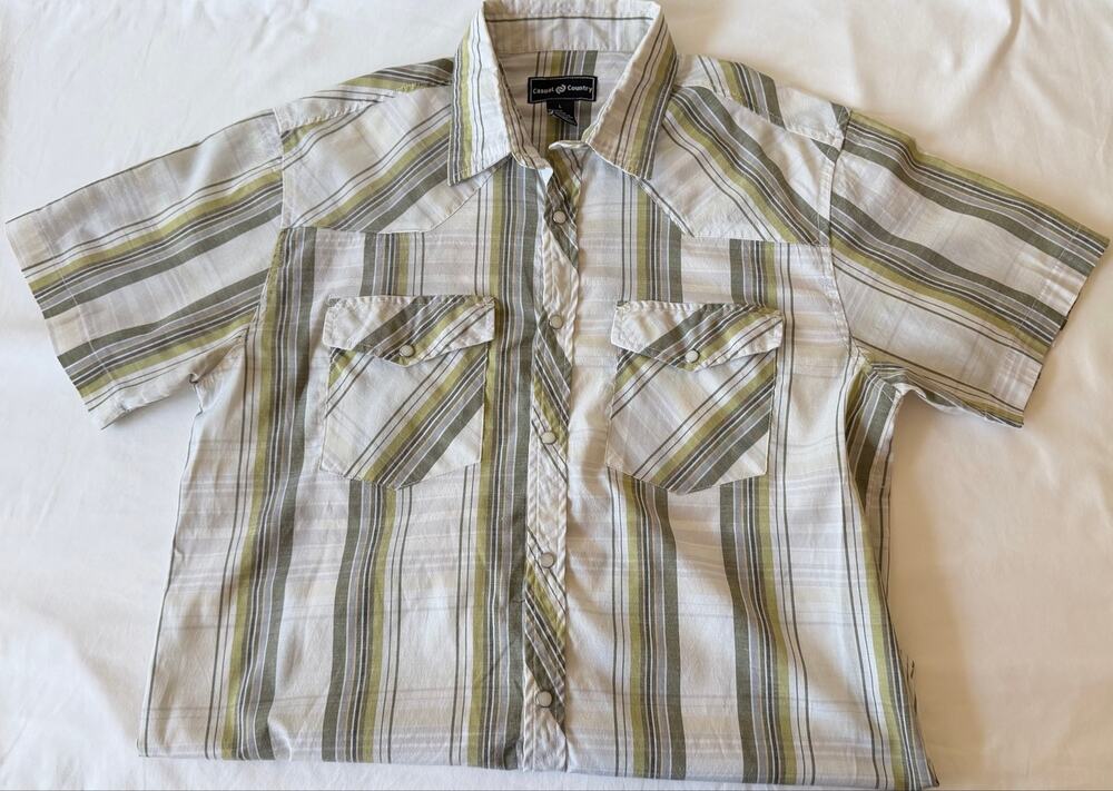Casual Country Plaid Short Sleeve Snap Button Shirt Men’s Size Large